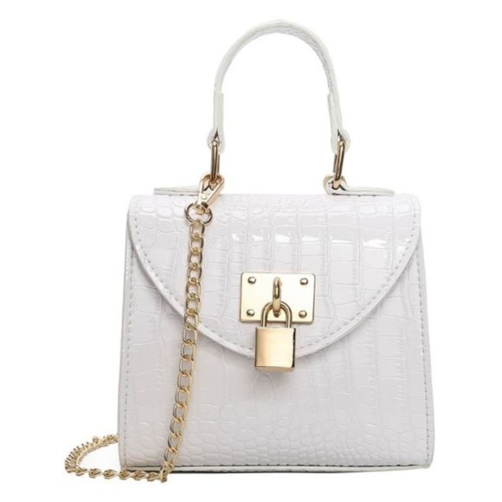 White Crocodile Print Hand Bag